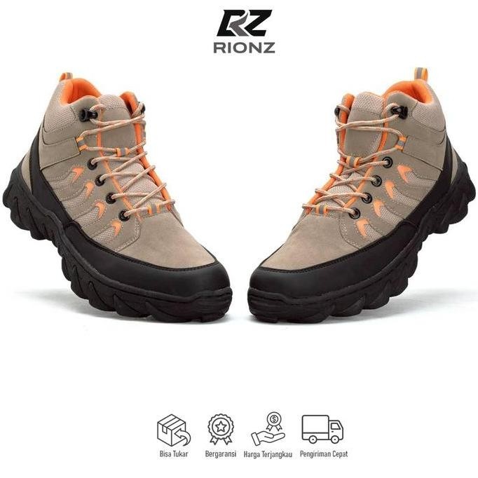 Rionz Sagara Sepatu Boots Pria Hiking Gunung Tracking Outdoor Touring Grey Cream Black