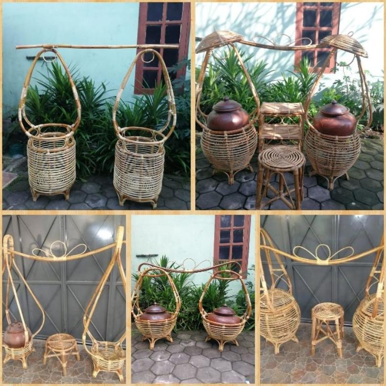 Pikulan angkringan dawet GERAISURYA keranjang kerodong rotan set Diskon