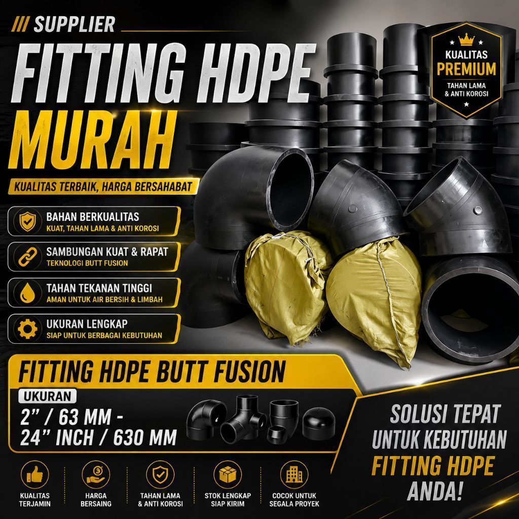 Fitting HDPE Murah Elbow 45° HDPE 16" inch 400mm PN10 & PN16 - Elbow Pipa HDPE - Sambungan Pipa HDPE