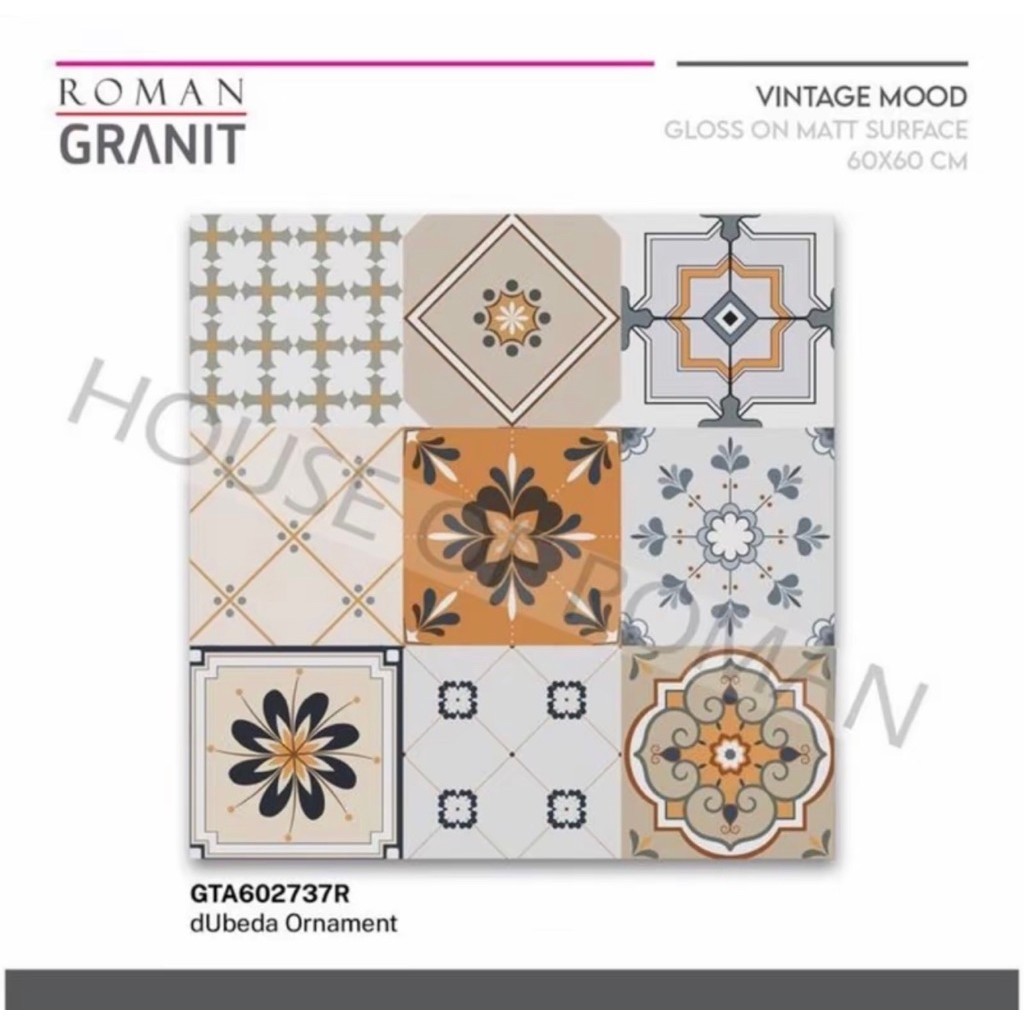 Roman Granit Lantai 60x60 dUbeda Ornament/Granit Vintage Mood/Lantai Motif Tegel/Ubin Tegel Jadul