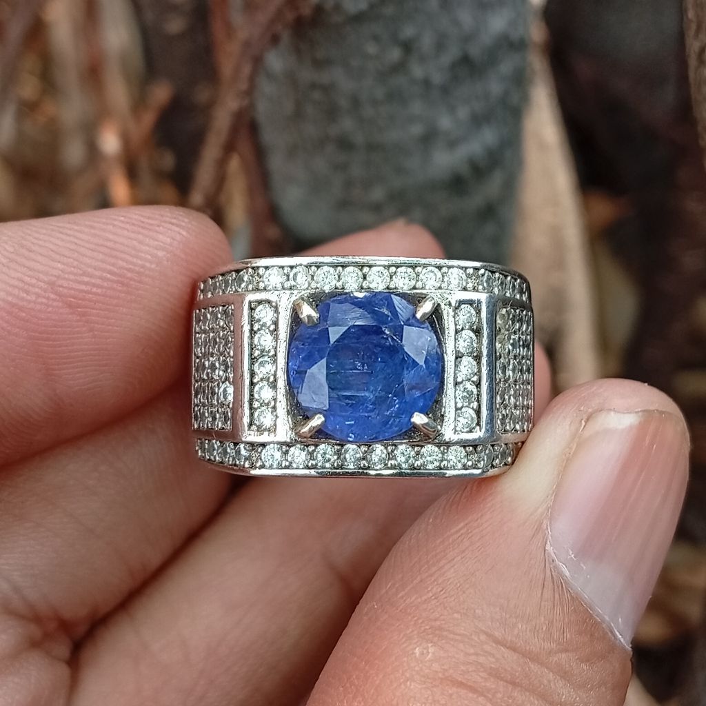Natural Blue Tanzanite 2.9 ct ring perak microsetting