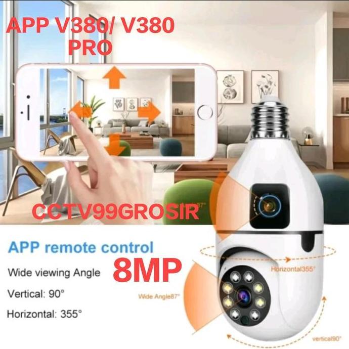 Espio - Kamera Cctv Wifi Bentuk Bohlam/ Lampu V380 8Mp Dual Lens 2 Way Suara