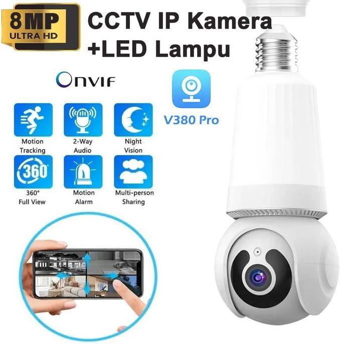Espio - 8Mp Cctv Wifi Ip E27 Lamp Bulb Bohlam Lampu Kamera Q26 App V380 Pro Led Camera Support Onvif