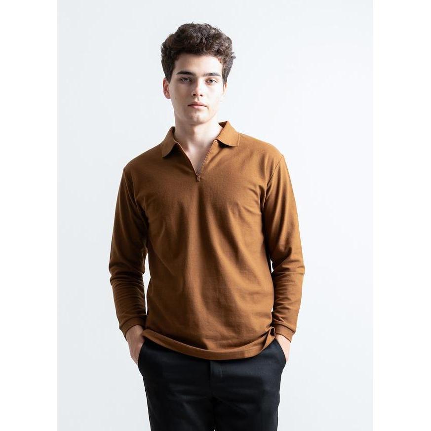 Hsrm Pozi Polo Zipper Long Sleeve Kaos Polo Pria Lengan Panjang