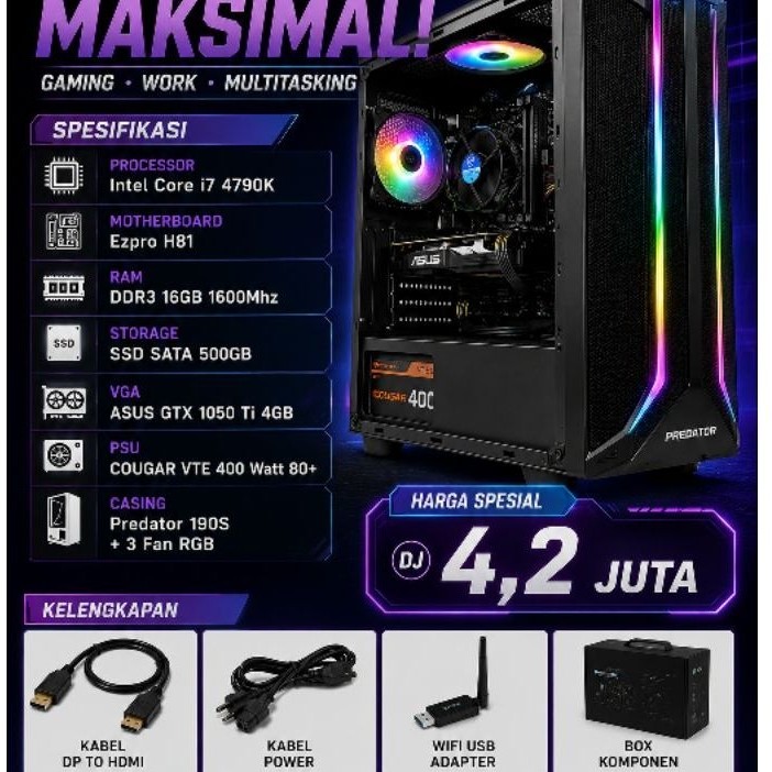 PC Gaming i7 4790K GTX 1050 Ti 4GB
