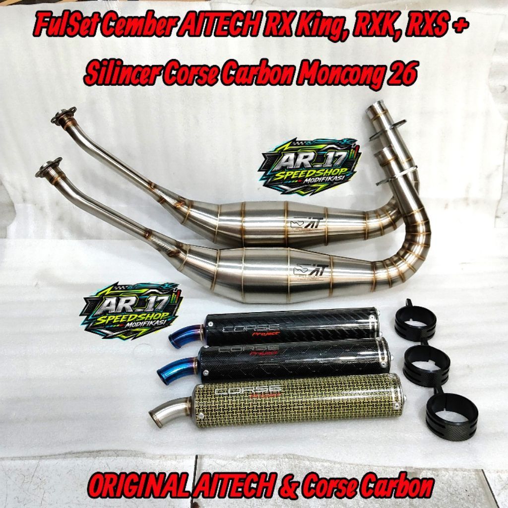 Paket Knalpot AITECH ORIGINAL FULSET Yamaha RX King RX K / S Special Cobra + Silincer Corse carbon S