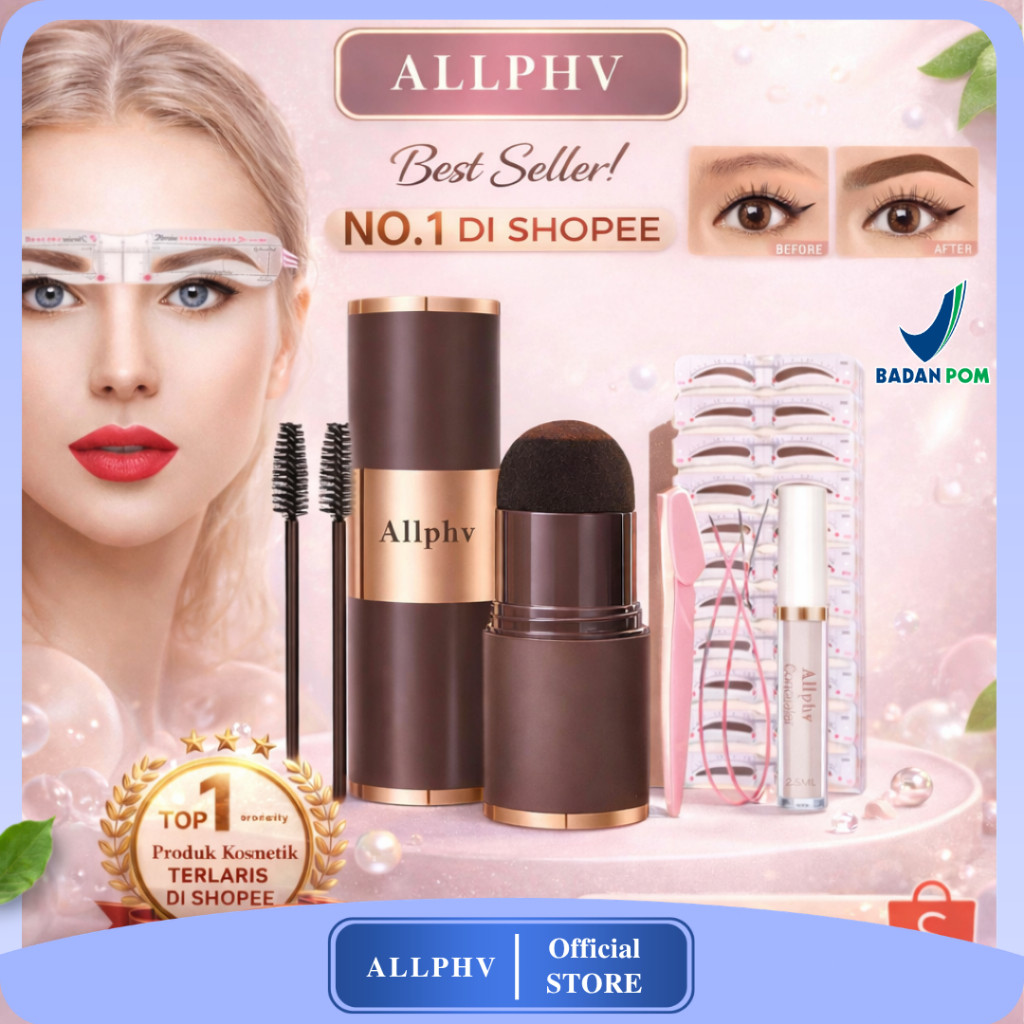 ALLPHV Eyebrow Kit Paket Cetakan Alis Tempel Eyebrow Powder Waterproof Dan