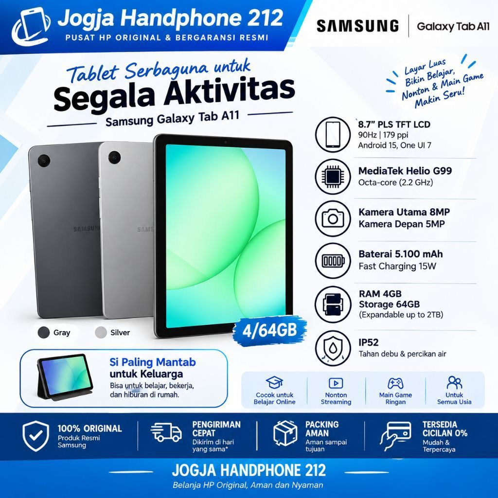 Tablet Samsung Galaxy Tab A11 4/64GB dengan Layar 8.7 Inch