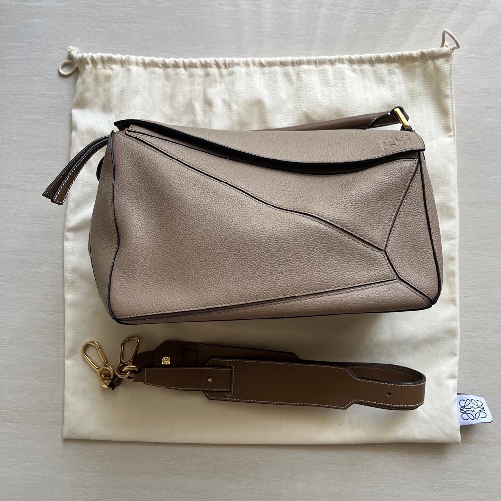 PL Loewe Puzzle Medium Two Tone Sand CalfSkin Leather GHW Bag (with Dustbag)