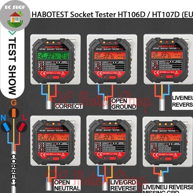 Alat Uji Grounding HABOTEST Stop Kontak Voltage Tester HT106D / HT107D