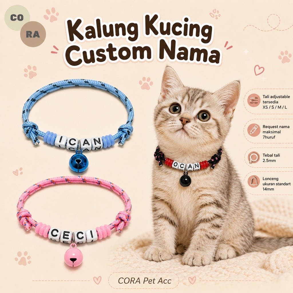 [CORA] Kalung Kucing Tali Prusik Custom Nama