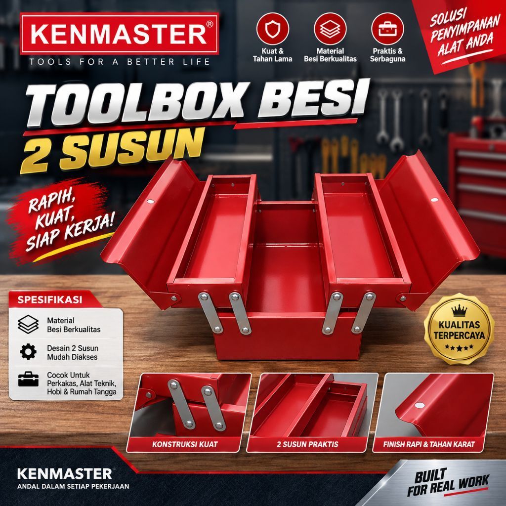 Kenmaster Tool Box 2 Susun Bodi Besi / ToolBox Besi 2 Tingkat Susun Kenmaster