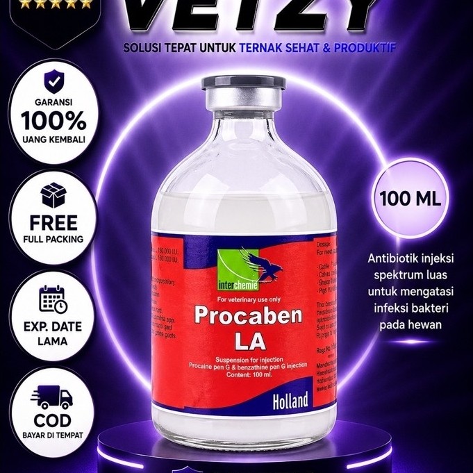 PROCABEN LA Obat Ternak Antibiotik Injeksi 100ml Sapi Babi Ayam Mastitis
