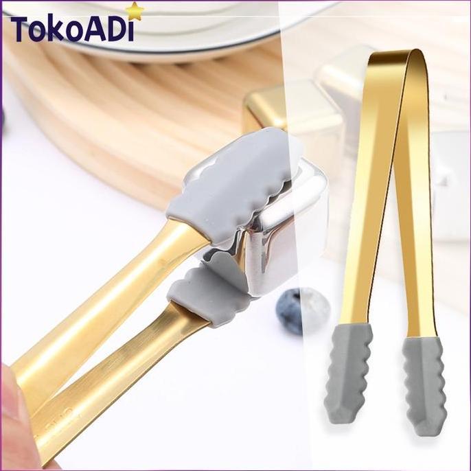 PAPPITSON Emas Tanica Ice Tong / Food Tong Ice Cube / Sugar Tong / Alat Capit Stainless Steel Tebal 