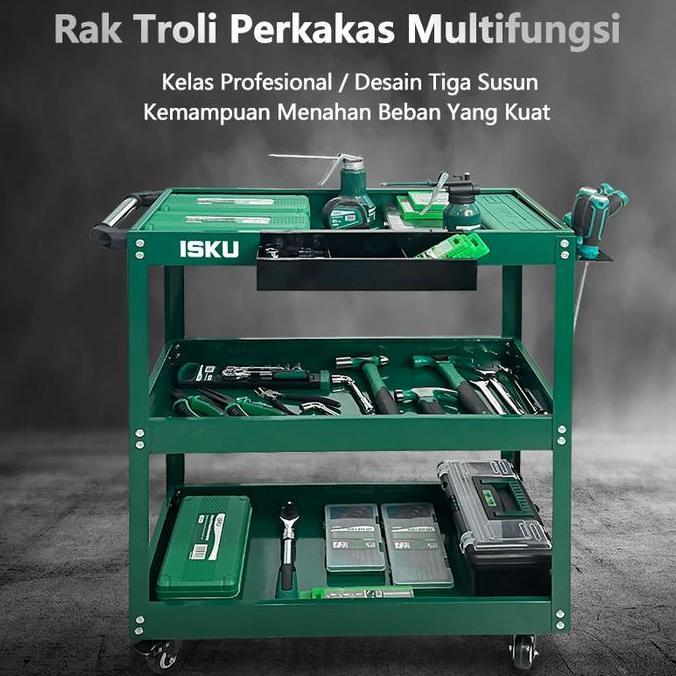 Isku Troli Bengkel 3 Susun Trolley Trolly Besi Rak Tools Meja Bengkel