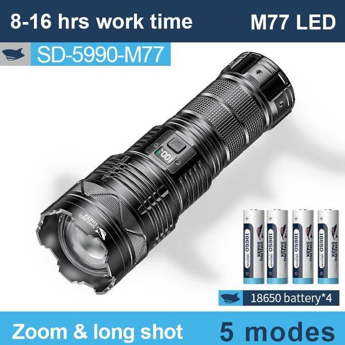 Senter Smiling Shark Sd5990 Smilingshark Sd 5990 M77 10000Lm Type-C Rechargeable Zoom Waterproof