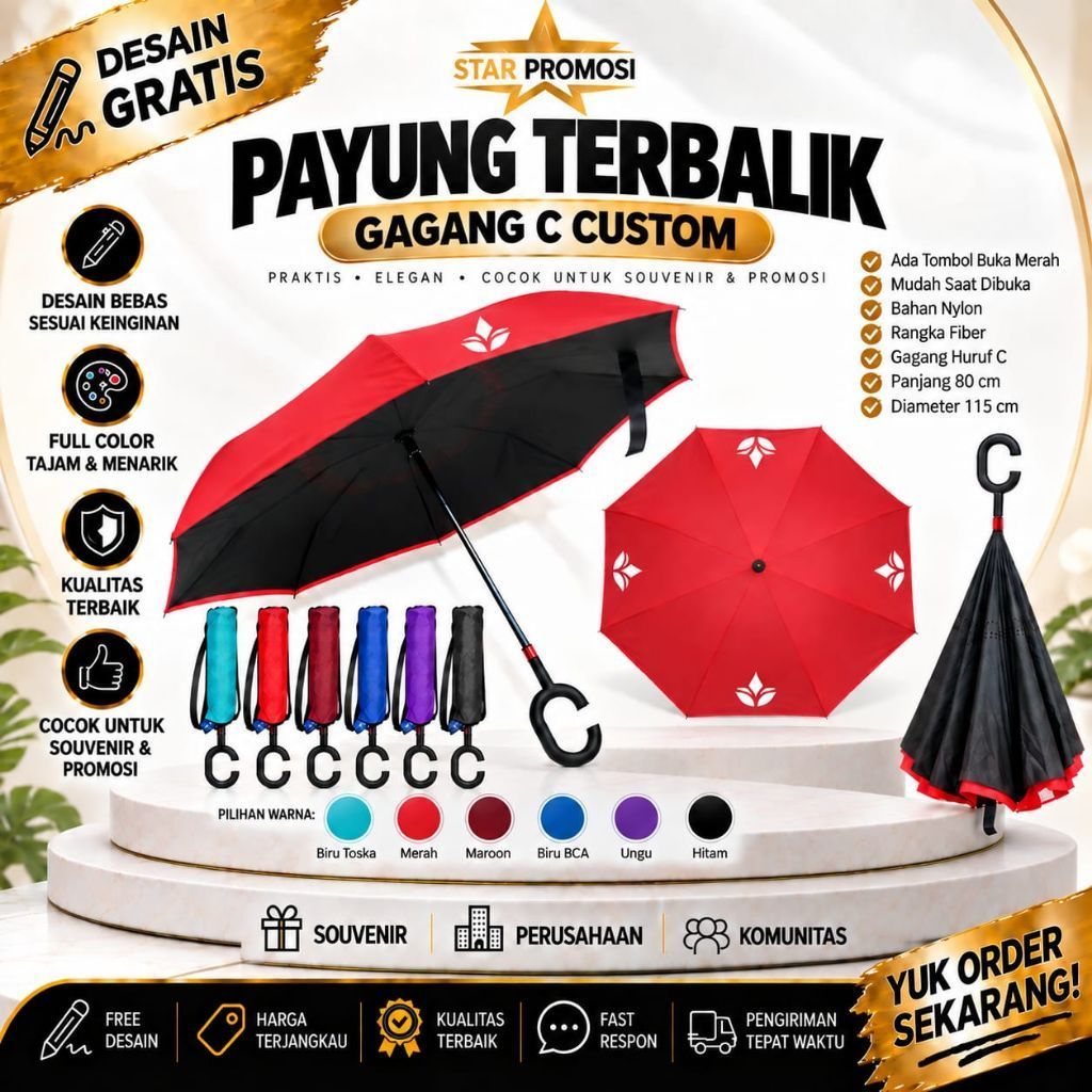 Payung Terbalik  Umbrella Gagang C Custom/Payung Golf Custom logo