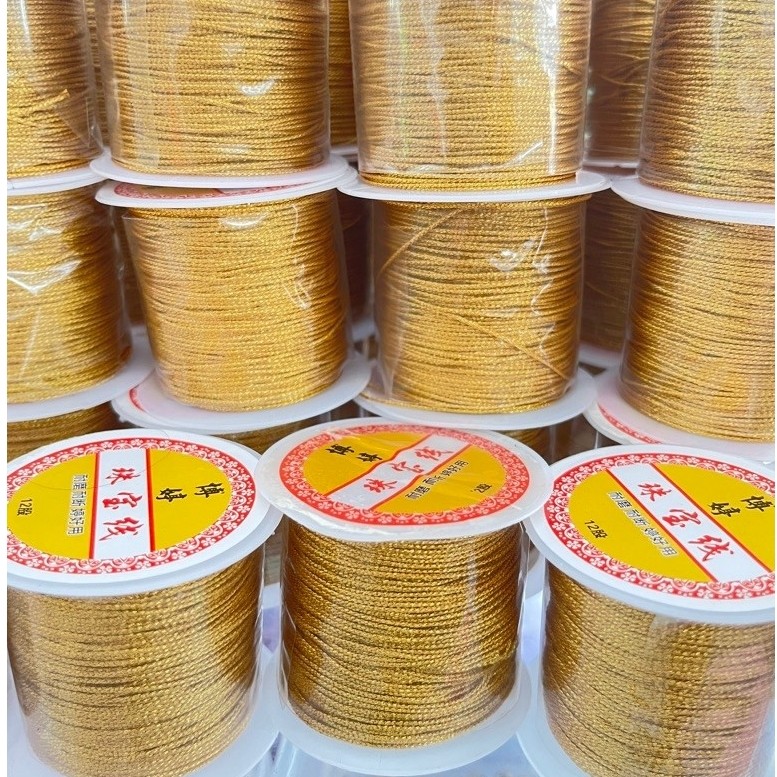 1 roll Benang shine strings 0,8 dan 0,6 Benang tali emas gold | benang emas buat gelang