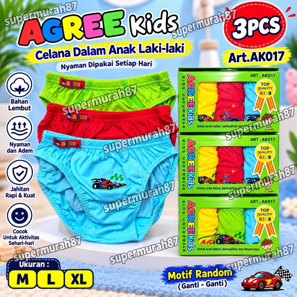 [ 3PCS ] CD Anak Cowok Agree AK017 | Celana dalam Agree Kids