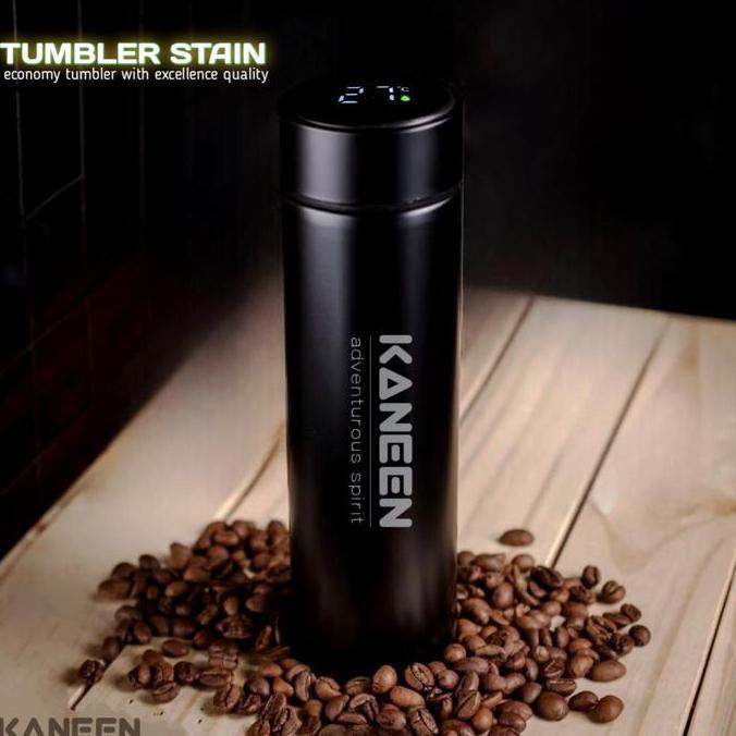 Kaneen Tumbler Botol Minum Thermos Stainless Steel 500Ml Anti Karat Dengan Indikator Suhu Hitam & Pu