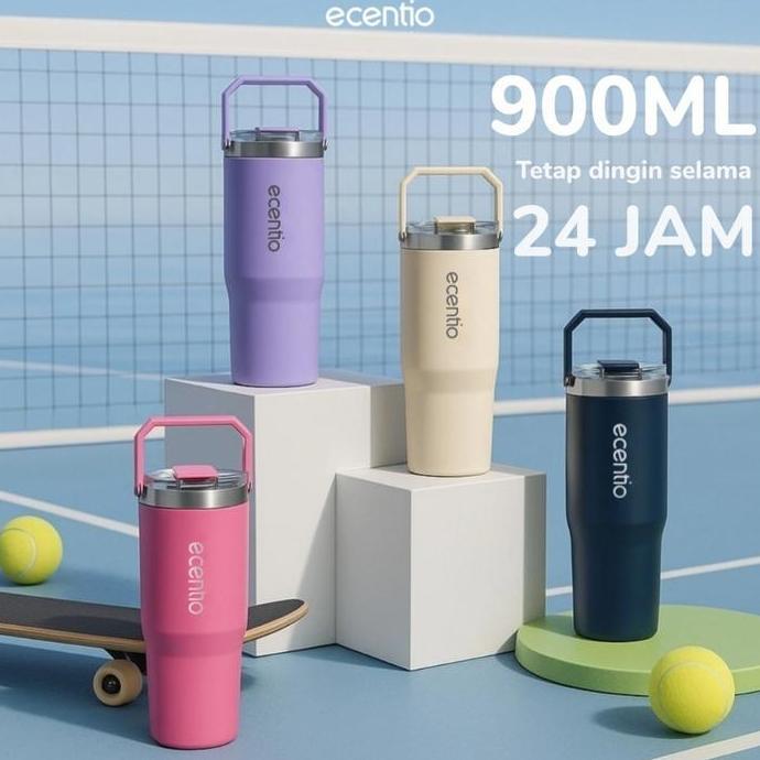 Ecentio Tumbler Minum Double Layer Stainless 900Ml Premium Botol Air Aesthetic Besar