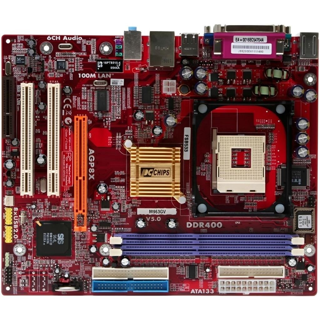 Motherboard Komputer Warna Merah PC CHIPS M963GV (V5.0) Socket 478 SiS 661GX Micro ATX Intel