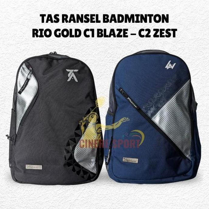 NEW Tas Ransel Badminton Flypower Rio Gold C1 Blaze - C2 Zest Hitam/Navy Backpack