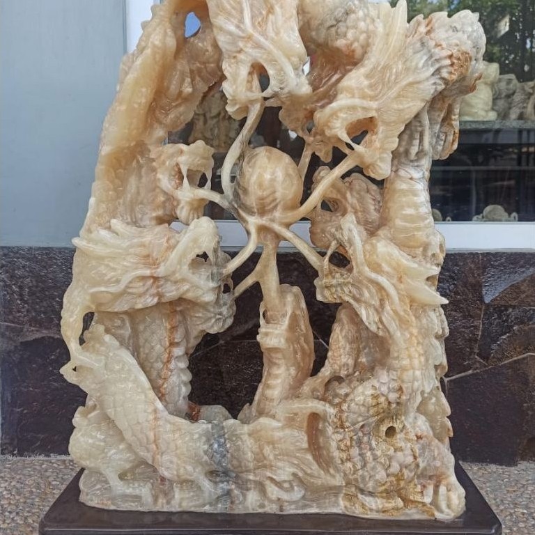kerajinan patung naga 9 batu onik natural