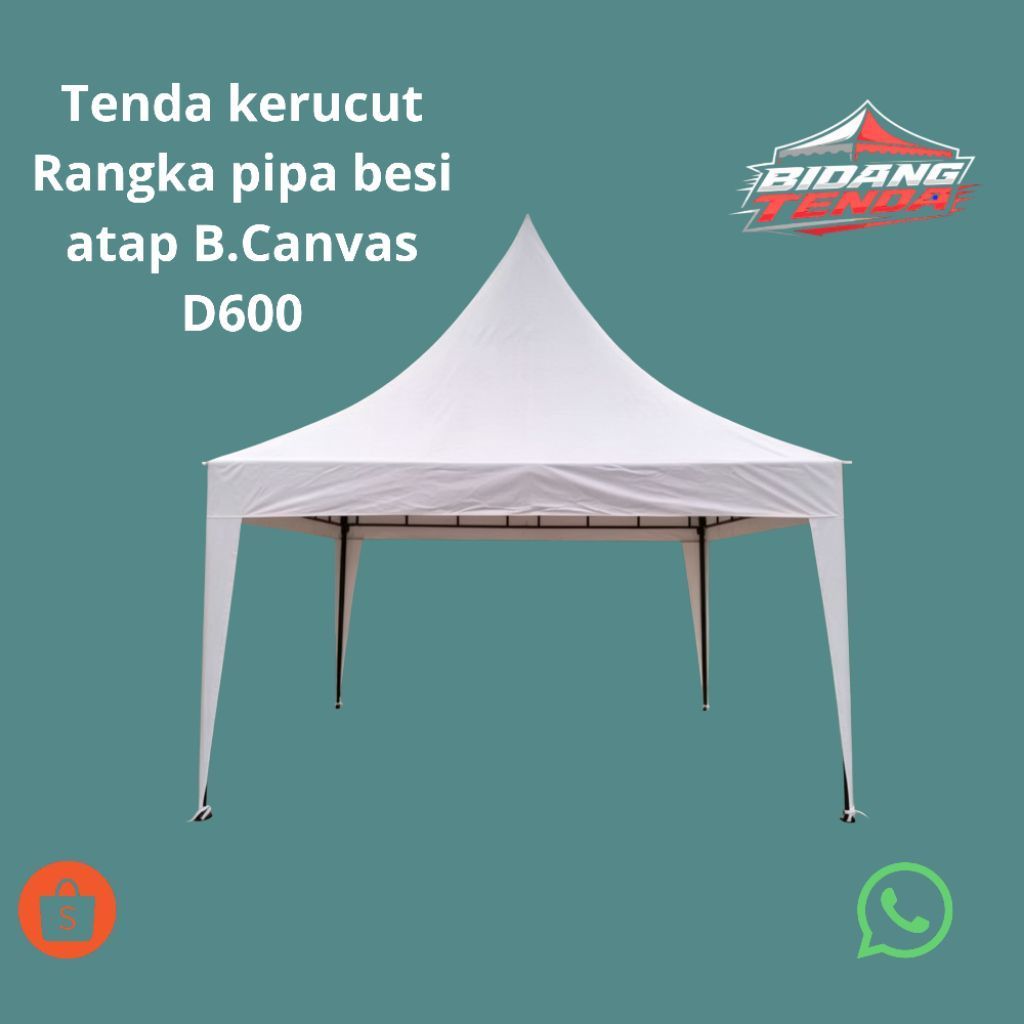 Tenda Kerucut Ukuran 3x3 Atap polos putih D600