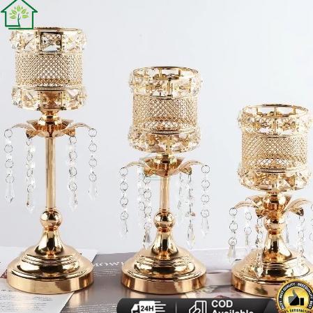 Golden 3 Height Kandil Silinder Tempat lilinnya Malam Alat Peraga Pernikahan Emas Dekorasi Wedding T