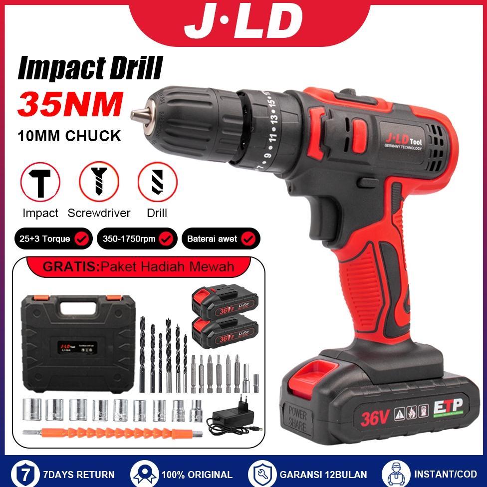 JLD 36vf Mesin Bor Baterai Tangan Cordless Drill impek baterai komplit 10mm bor beton/kayu/dinding/t