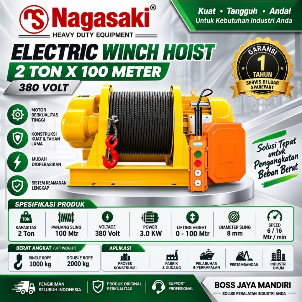 ELECTRIC WINCH 2TON X 100 METER ELECTRIC HOIS NAGASAKI