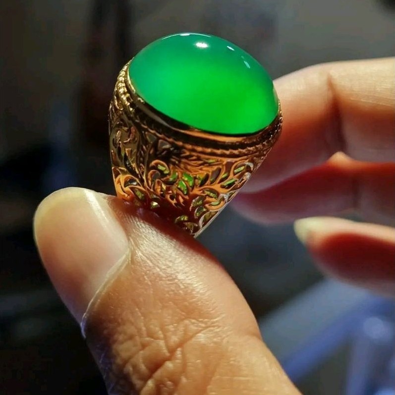 Natural Cincin Akik Bacan Gulau Ijo Botol Super Kristal Mumbul Ring Perak