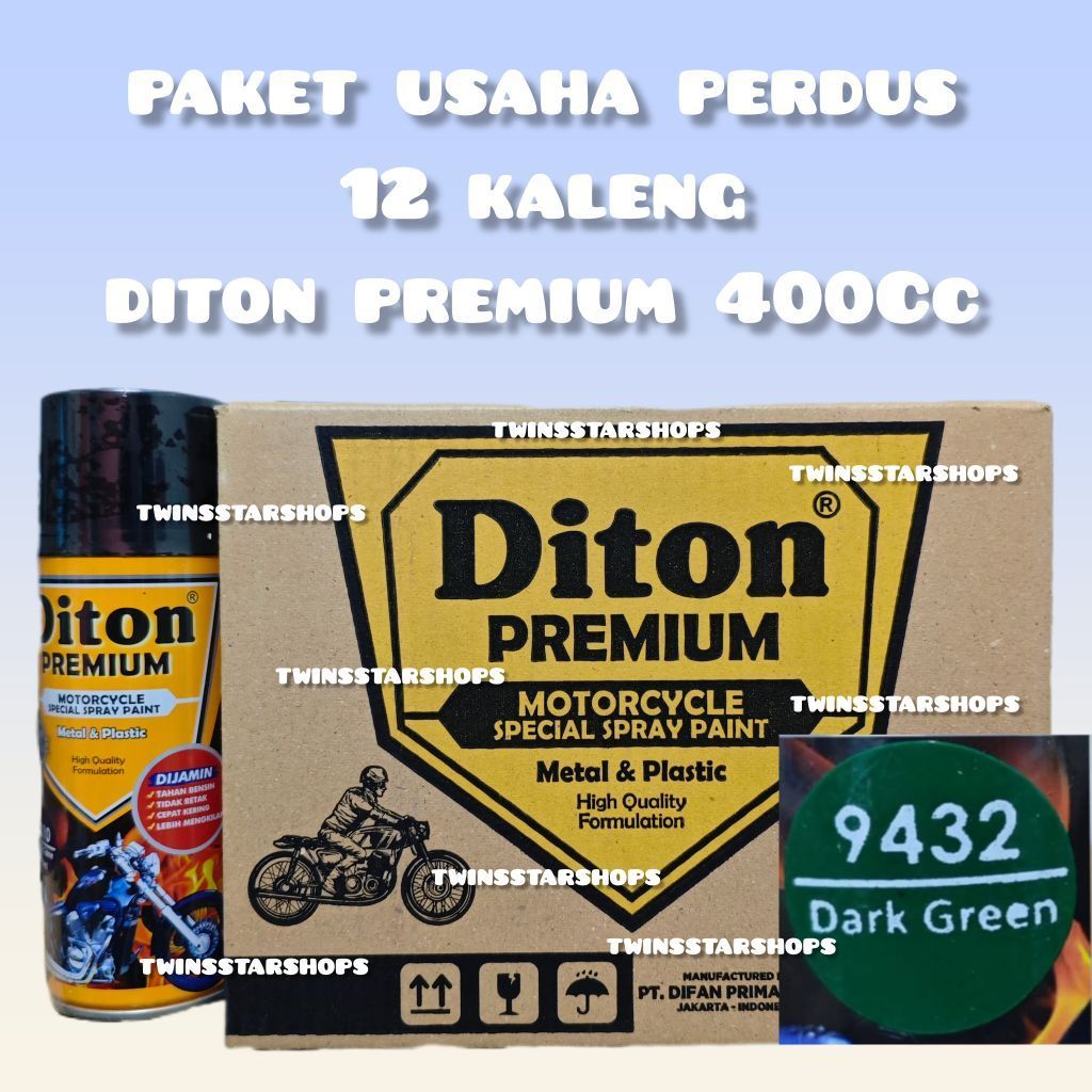Pilox Pilok Cat Diton Premium 400Cc Perdus 12 kaleng Dark Green 9432 Hijau Tua Glossy Mengkilap Spra