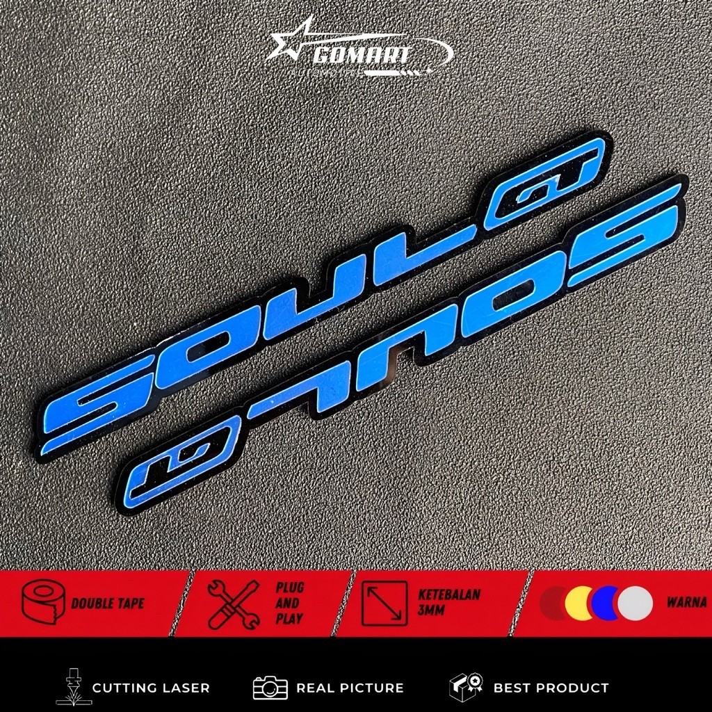 2PCS EMBLEM SOUL GT BLUE TIMBUL 3D STIKER EMBLEM MOTOR MIO SOUL GT TIMBUL SEPASANG KANAN DAN KIRI