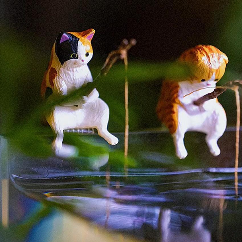 Aquascape Ornamen Hias Anak Kucing / Kartun Memancing Kucing Ornamen / Ornamen Memancing Anak Kucing