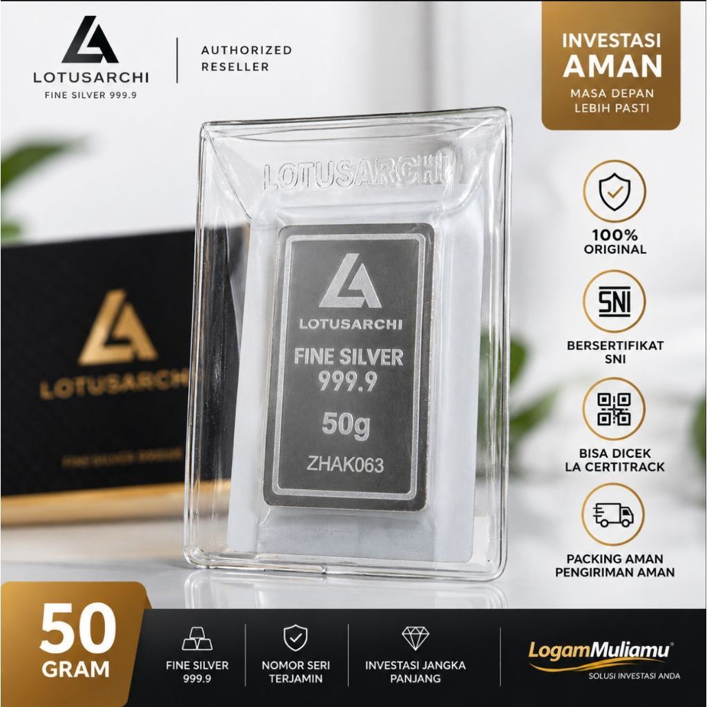 Lotus Archi Perak Batangan 999,9 50 Gram - Original - Ready stock - Investasi Aman - perak archi - p