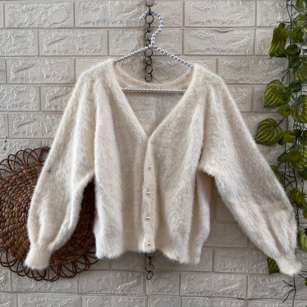 CARDIGAN FUZZY TWEED CROP KETUPAT ZIPPER