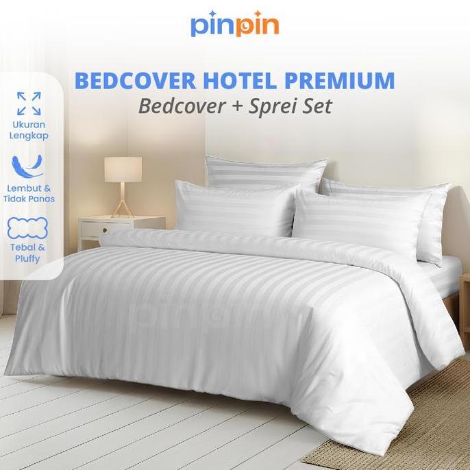 Bedcover Set Sprei Hotel Tensel Putih - Ukuran Lengkap