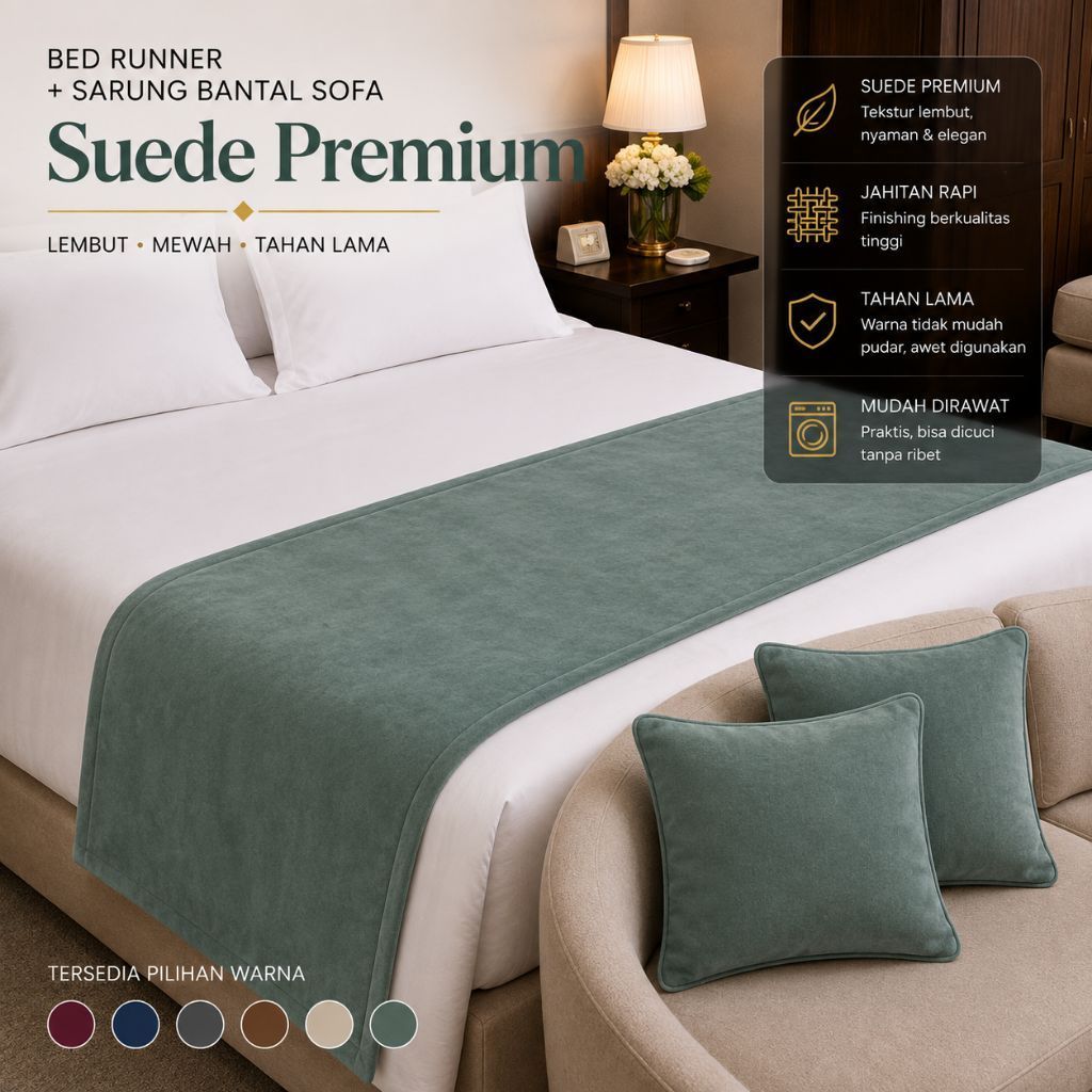 Bed Runner Selendang Kasur hotel villa | polos elegan dan minimalis | set sarung + Bantal 35×35