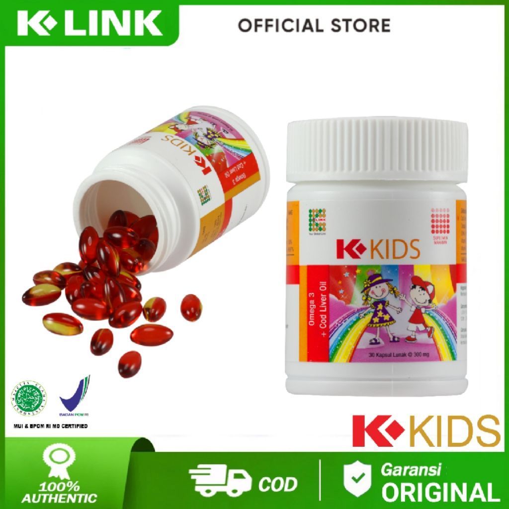 K-Kids Omega 3 30 Kapsul - Dukung Tumbuh Kembang Anak, Meningkatkan Kecerdasan Otak, Sumber Vitamin 