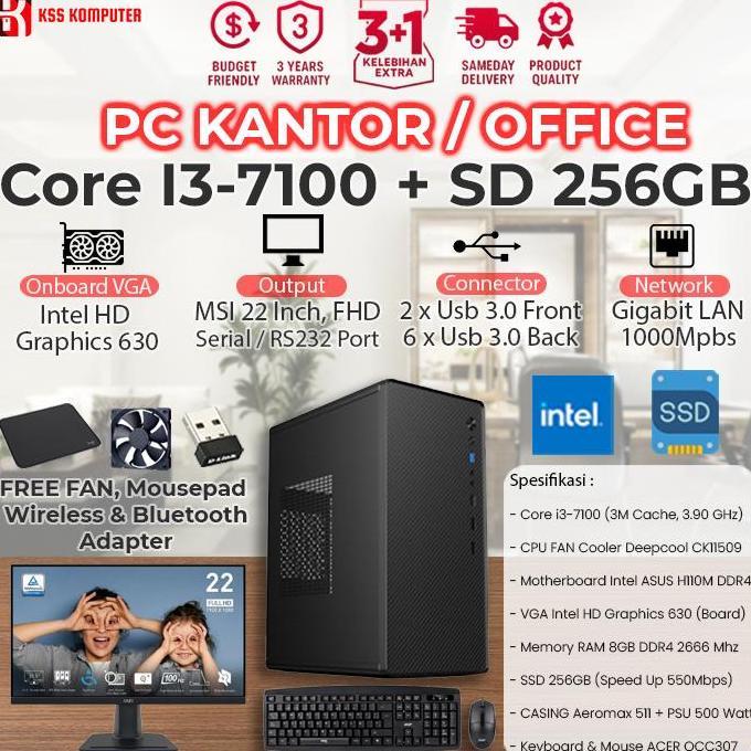 [Baru] Komputer/PC Rakitan Core i3 7100 + RAM 16GB DDR4 + Monitor 22 Inch LED