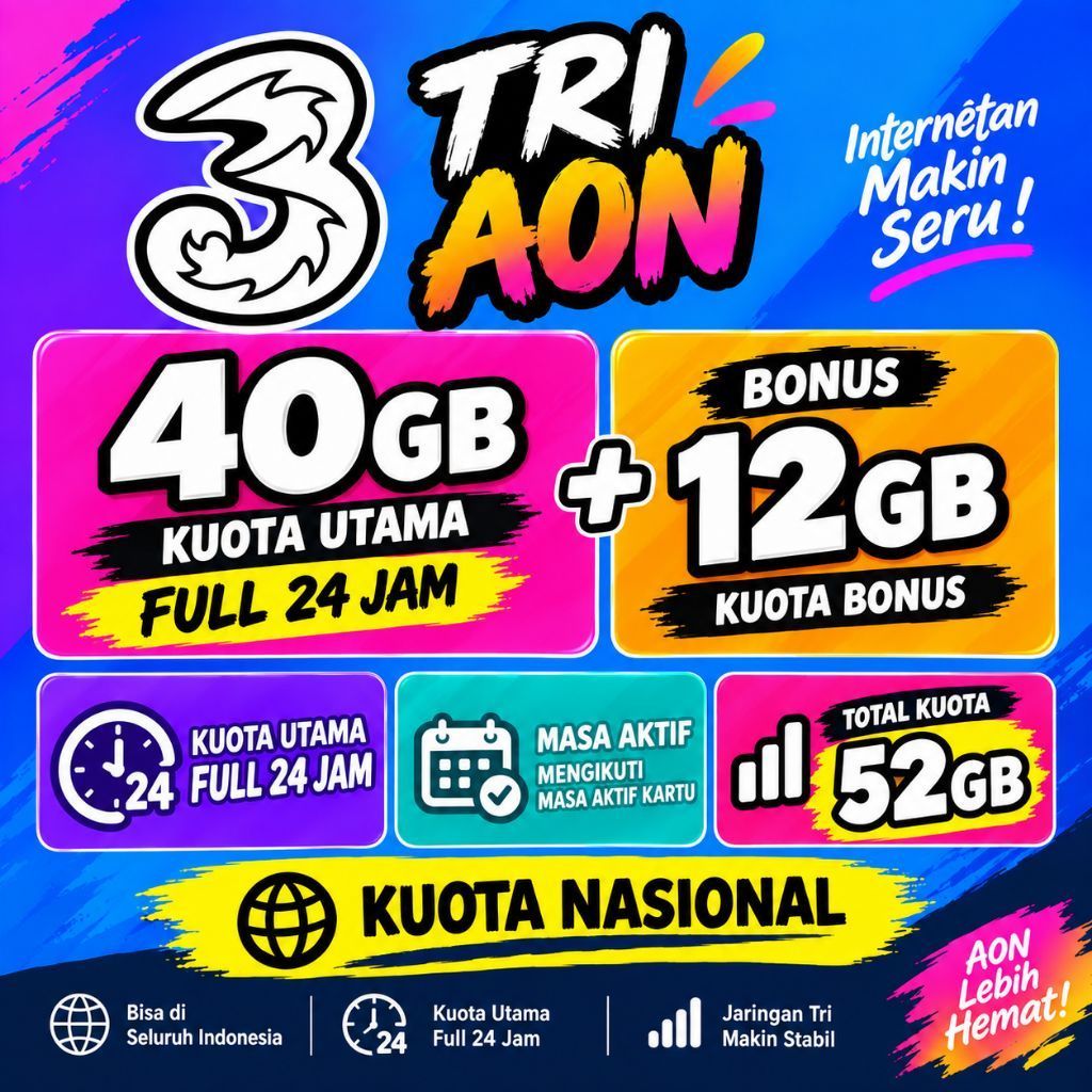Paket Data Tri Aon 40GB nasional