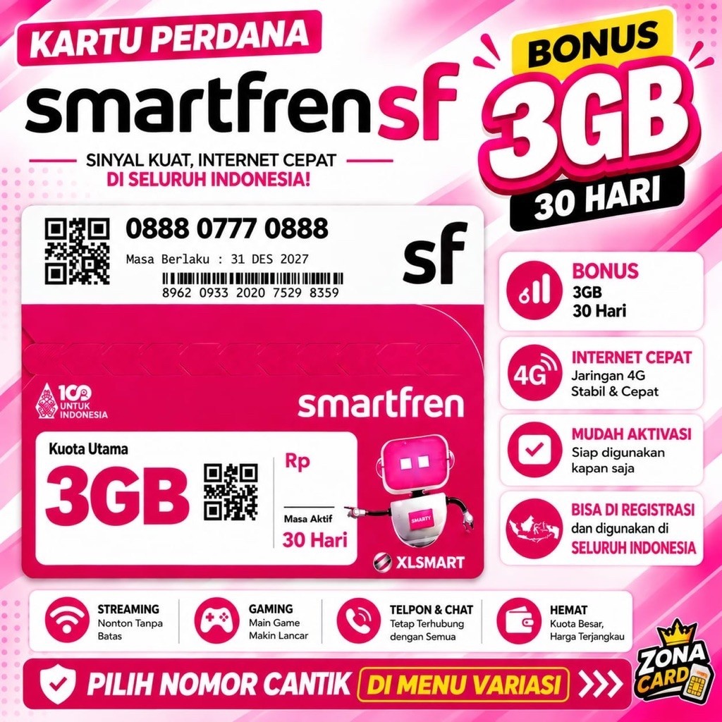 Nomor Cantik Kartu Perdana Smartfren | 0888 0777 xxxx Pilih Nomor | Segel Baru New