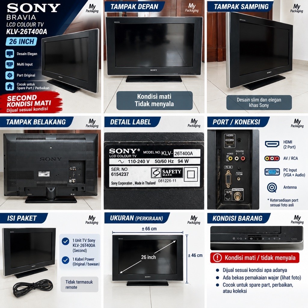 Second SONY LCD TV 26 Inch KLV-26T400A – TV LCD Sony 26” Original