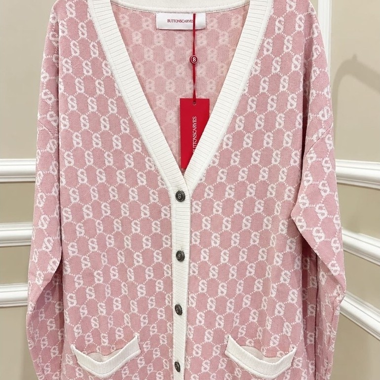 sweater pink monogram buttonscraves