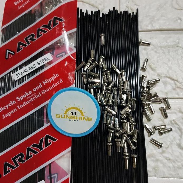 Spoke Ruji Jari 283 ARAYA Stainless Black 14G x 283mm Velg Rims Sepeda Roadbike Fixie 700c Tinggi 3c