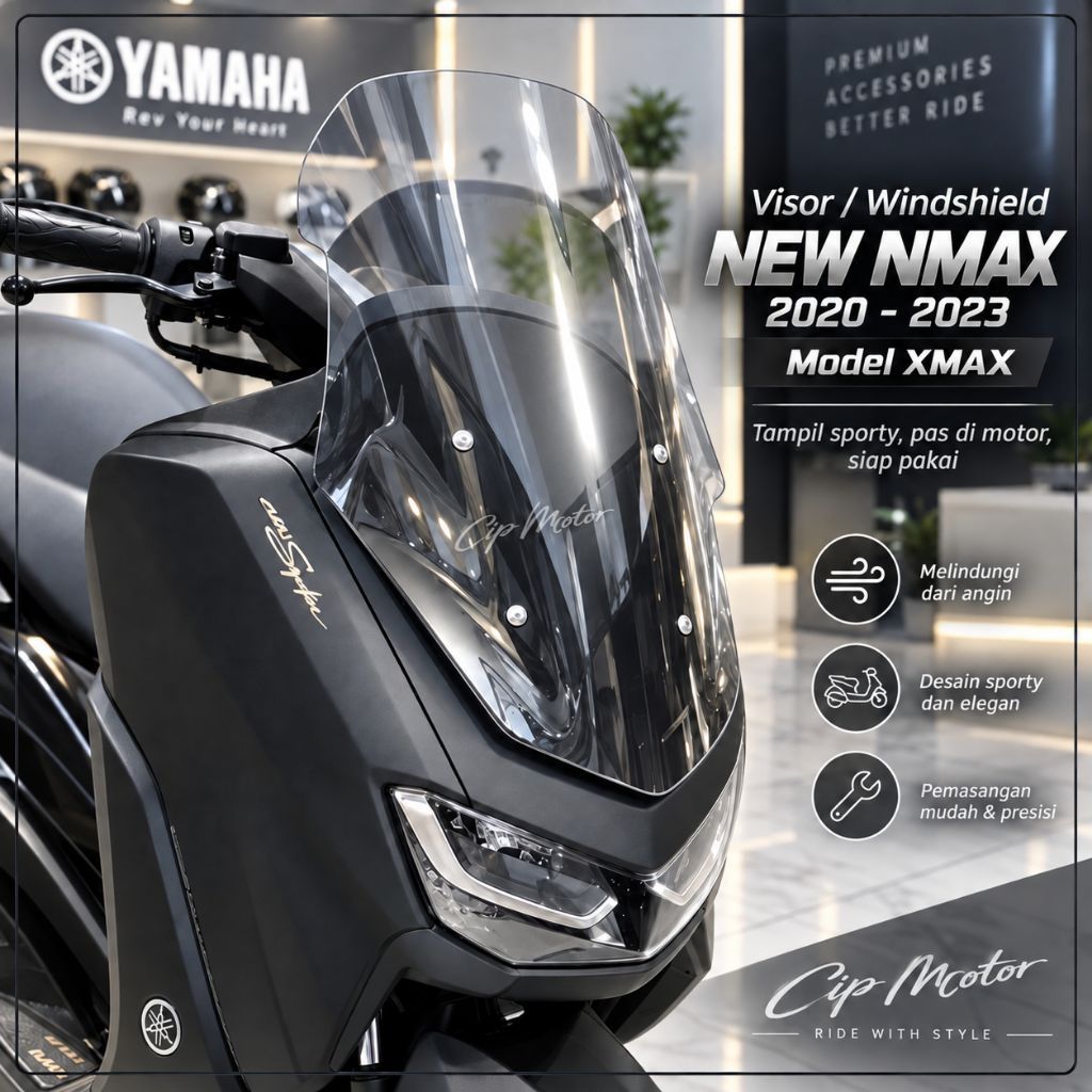 Visor Windshield New Nmax 2020 2021 2022 2023 model Xmax Clear bening Hitam Smoke Rayben