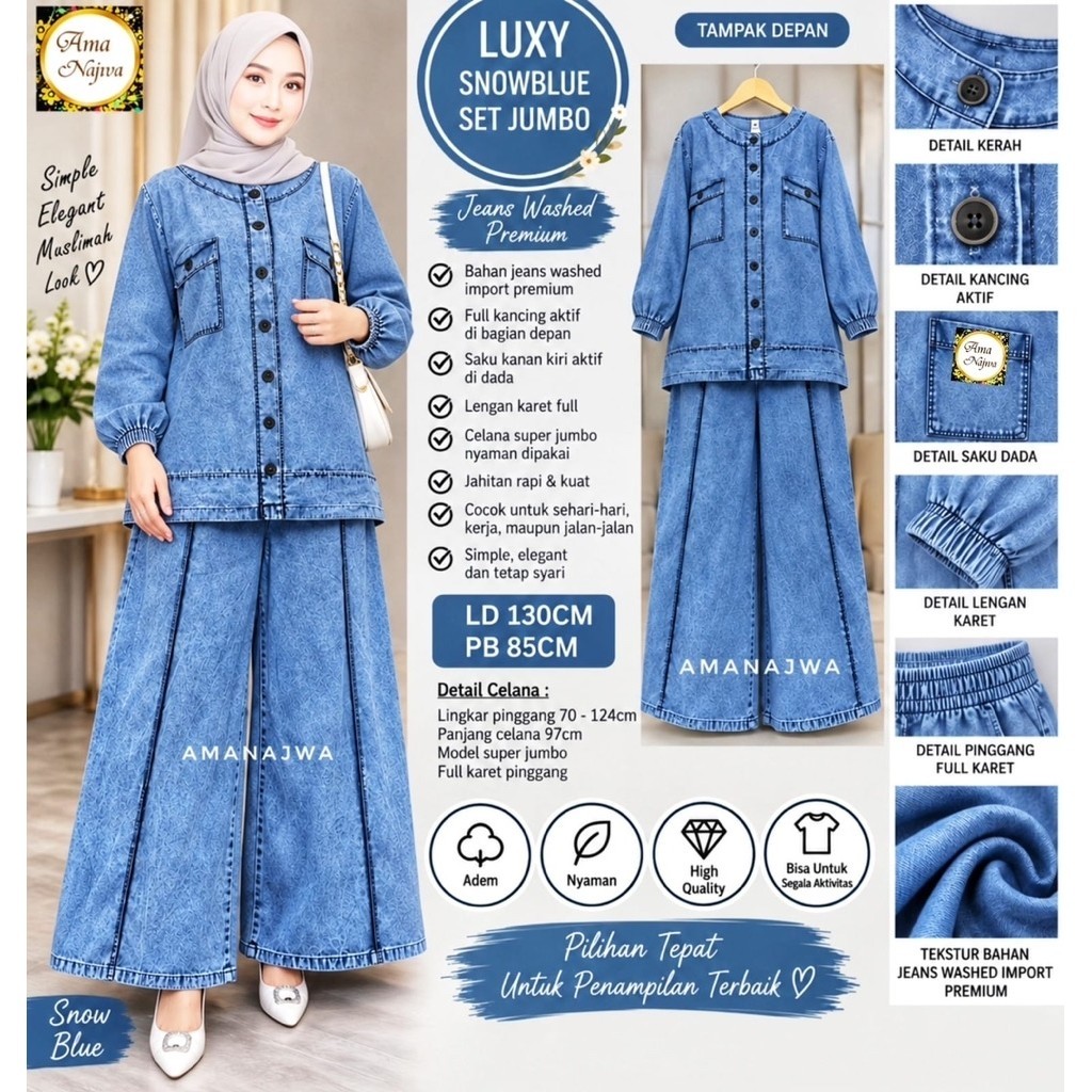 SETELAN WANITA JUMBO LD 130cm | SET JEANS JUMBO | ONESET JUMBO | SETCEL JUMBO