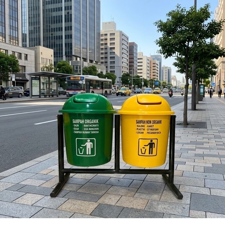 tempat sampah 2 pilah, kapasitas 50 litter, tempat sampah gantung 2 pilah, tempat sampah